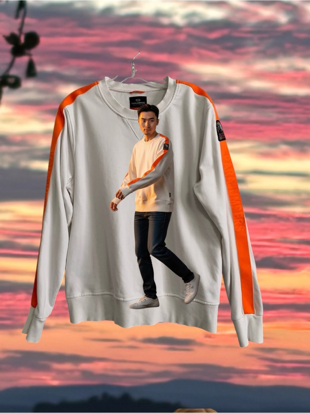 Parajumpers White Sweatshirt with Orange Shoulder Stripes